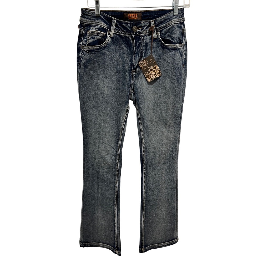 NWT Crest Premium Womens Bootcut Jeans Size 9 Faded Indigo Blue Denim w/‎ flaw